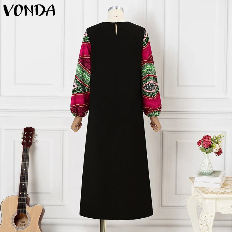 Plus Size 5XL VONDA Women Maxi Dress Bohemian Printing Long Sleeve Vestidos Vintage Sundress Casual Loose Oversized Robe Party