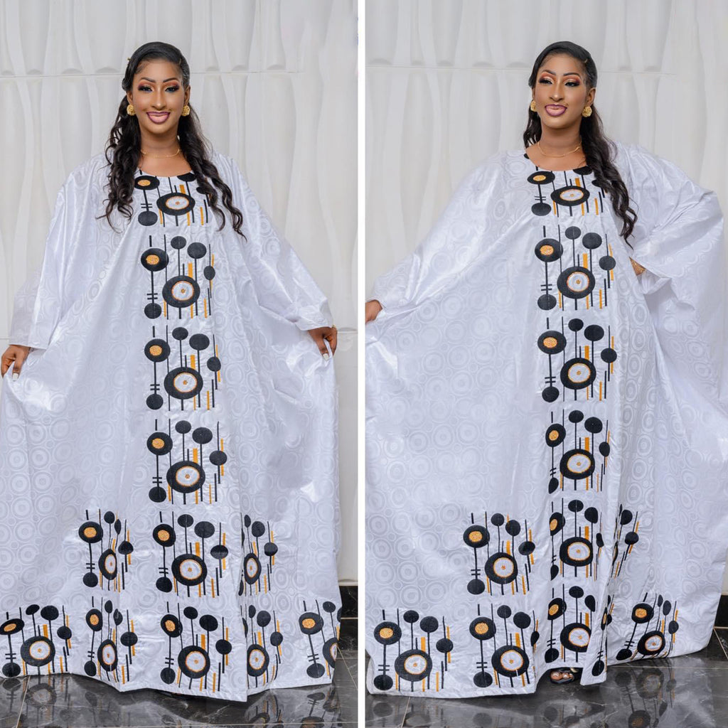 African Dresses For Women Bazin Riche Emboridery Design Floor Length With Scarf Couple Design