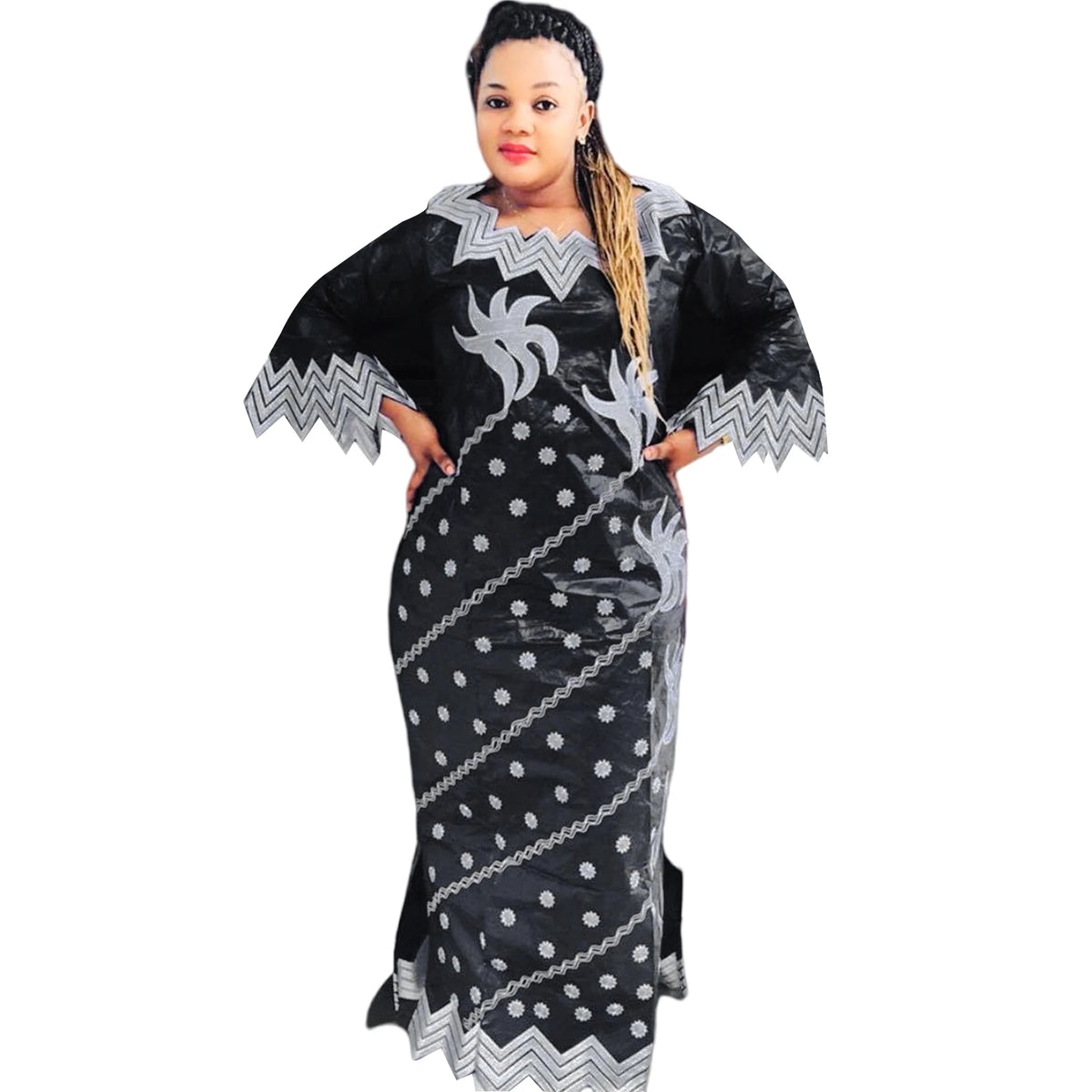 African Attire For Women Bazin Riche Embroidery Plus Size Elegant Party Church Dress
