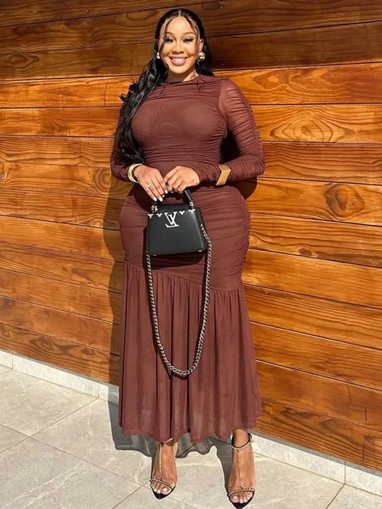 Women Summer Clothes Dress Bodycon High Quality Stretch Chic Elegant Evening Dress with Sleeves Slimming Waist Draped Dresses