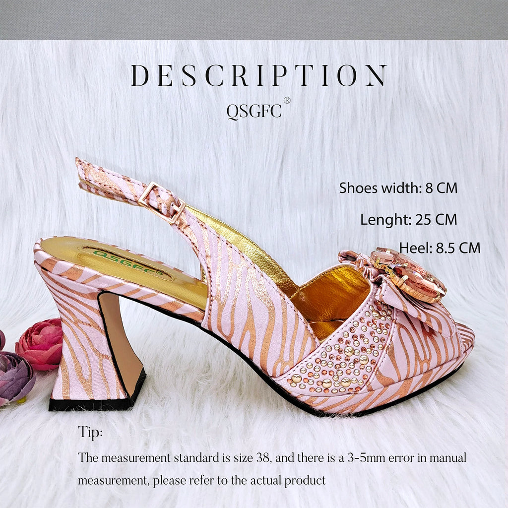 QSGFC The Latest Style Fashion Square High-Heeled Shoes Nigerian Ladies OL Commuting Or Party Bag Dual-Purpose Bag