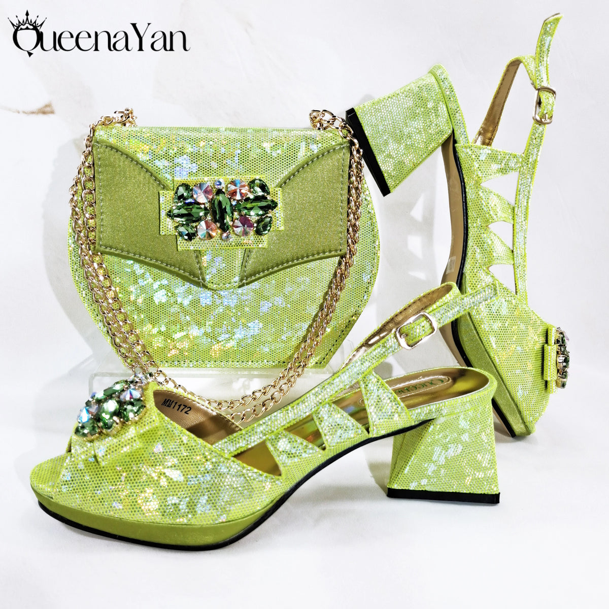 2025 New-Season Peep Toe Ladies' Shoes Elegant Coral Color Diamond-Embellished High Heels Italian-Designed Shoe and Handbag Set