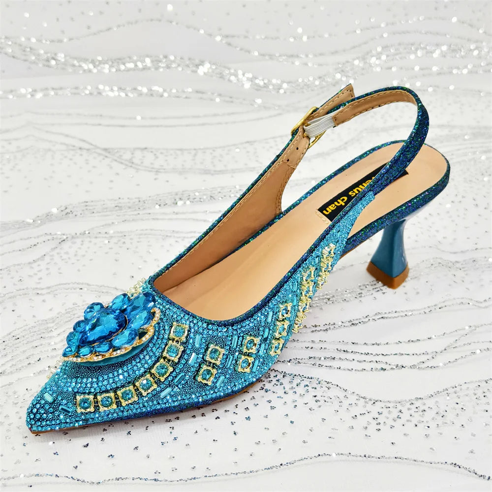 Venus Chan 2025 Elegant Rhinestone Pointed Toe Pumps With Matching Bag Set Large Size shoes Big Bag for Women's Party High Heels