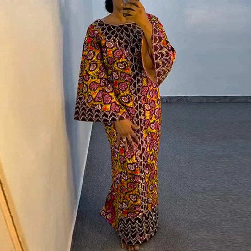 VONDA Bohemian Party Dress Elegant Women Printing Sundress Vintage Flare Long Sleeve Maxi Vestidos Oversized O-Neck Robe Femme