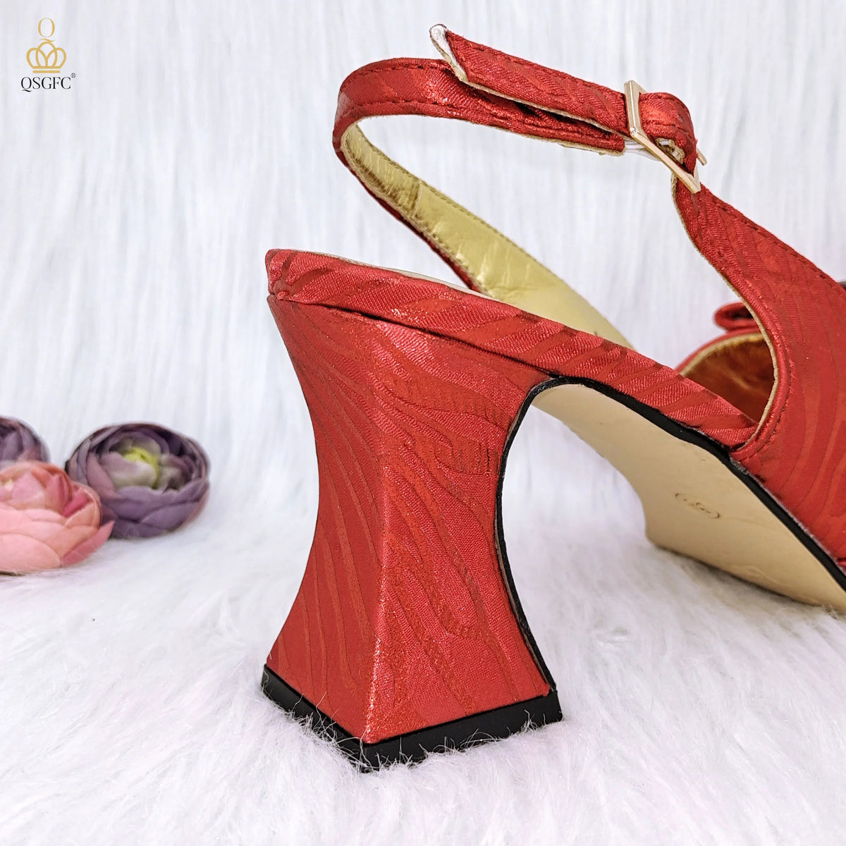 QSGFC Red Color Elegant lady Fashion Peep Toe Shoes Bride Comfortable Party Ladies Shoes and Bag Set  for women
