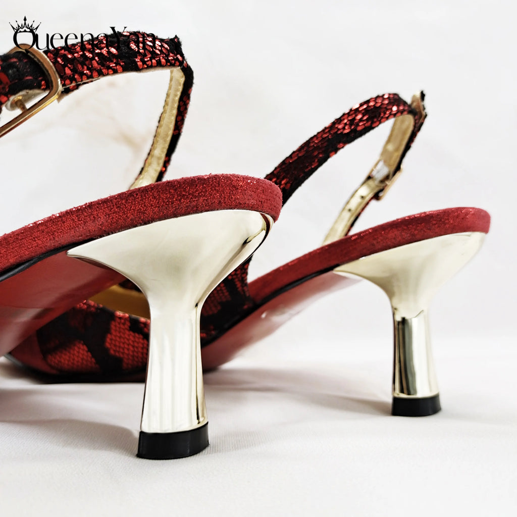 Queena Yan Newest Special Synthetic Fabrics Italian Design Women's High Heel Matching Shoe and Bag Set for Weddings and Parties