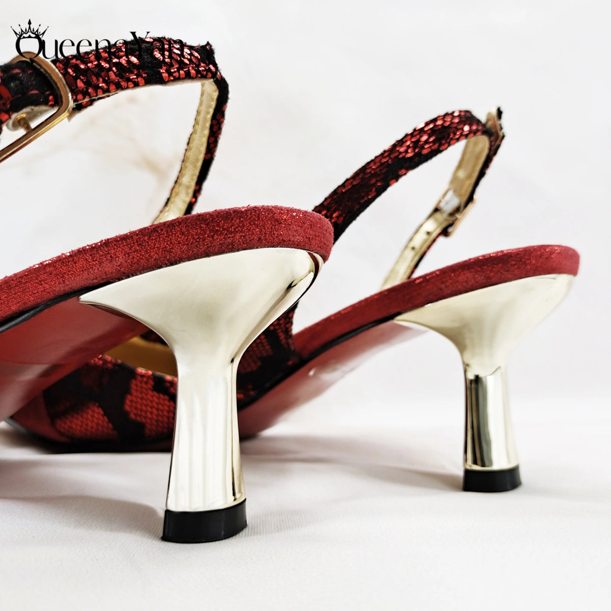 Queena Yan Newest Special Synthetic Fabrics Italian Design Women's High Heel Matching Shoe and Bag Set for Weddings and Parties