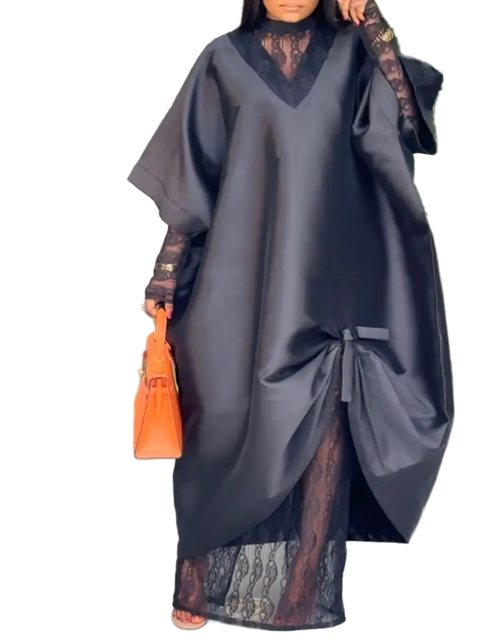 Elegant Shiny Bubu African Dresses for Women Two-Piece Set Lace inside Long Loose Dashiki Traditional Clothing Summer Party Wear