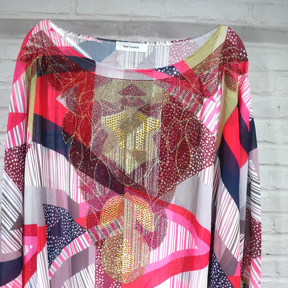 African Dashiki Women Loose Maxi Dress Diamonds Beads Abaya Dubai Kaftan Moroccan Gown Muslim Traditional Clothing Nigeria Robe