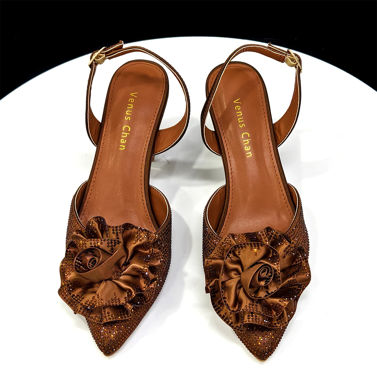 Venus Chan 2025 Elegant Shiny Green Handbag & Medium Heel Shoe Set with Exquisite Handmade Floral Accents for Weddings & Parties