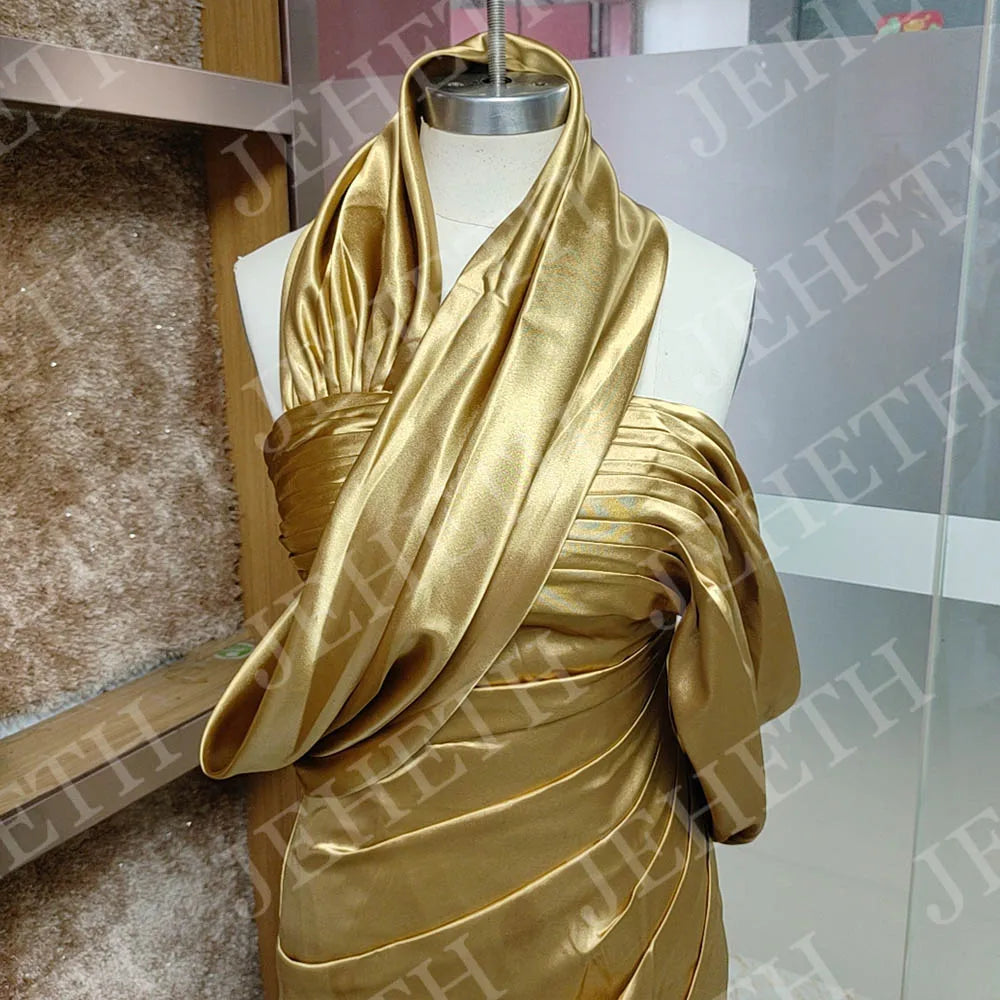 JEHETH Mermaid Prom Dresses 2025 Off Shoulder Women Evening Dress Elegant Satin Saudi Arabia Celebrity Gown Customized Backless