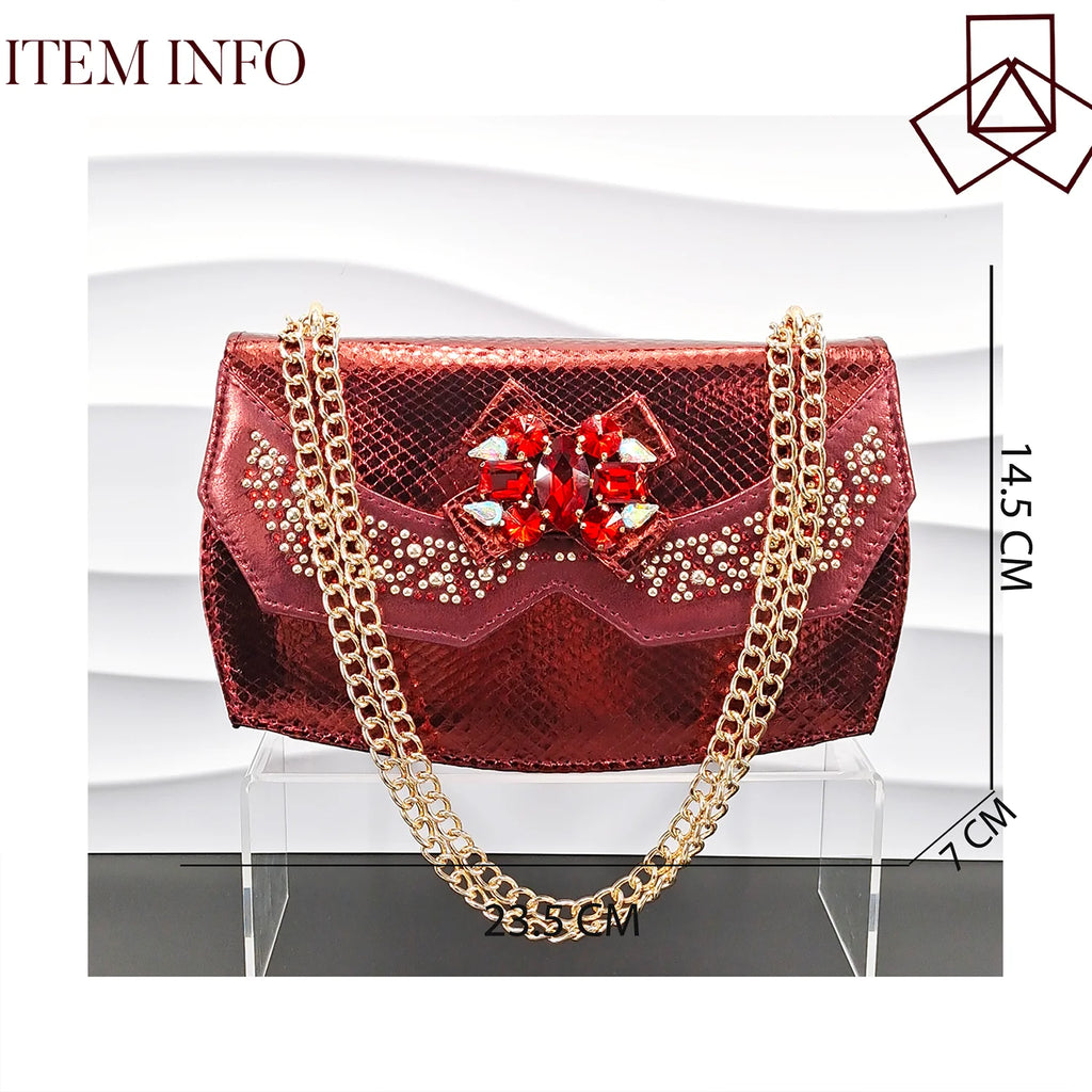 QSGFC Nigeria Elegant Ladies Wine Color Crystal Heels And Bag Three-Dimensional Capacity Bag Shiny Material Women Shoes