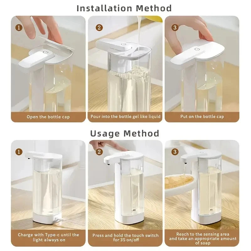 500ML Touchless Transparent Bottle IPX5 Waterproof USB Rechargeable New Electric Infrared Automatic Sensor Liquid Soap Dispenser