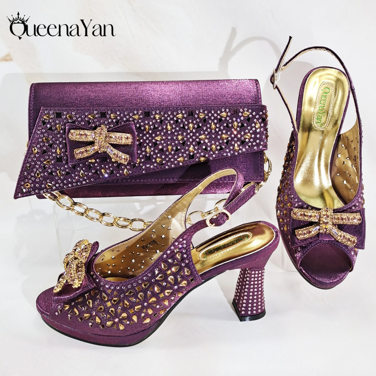 2025 Elegant Women's Peep-Toe Heels and Matching Olive Color Diamond Pumps Set Stylish Italian Shoes and Bags for Parties