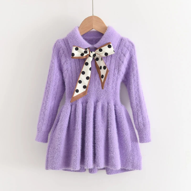 Bear Leader Autumn Winter Girls Sweater Long Sleeve Dress Vest Stripe Party Girl Baby Retro Knitted Wool Dress Casual Vestidos