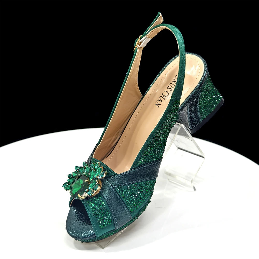Venus Chan Elegant 2025 Gold Peep-Toe Heels with Diamond Accents - Italian Matching Pumps and Bag Set for Parties