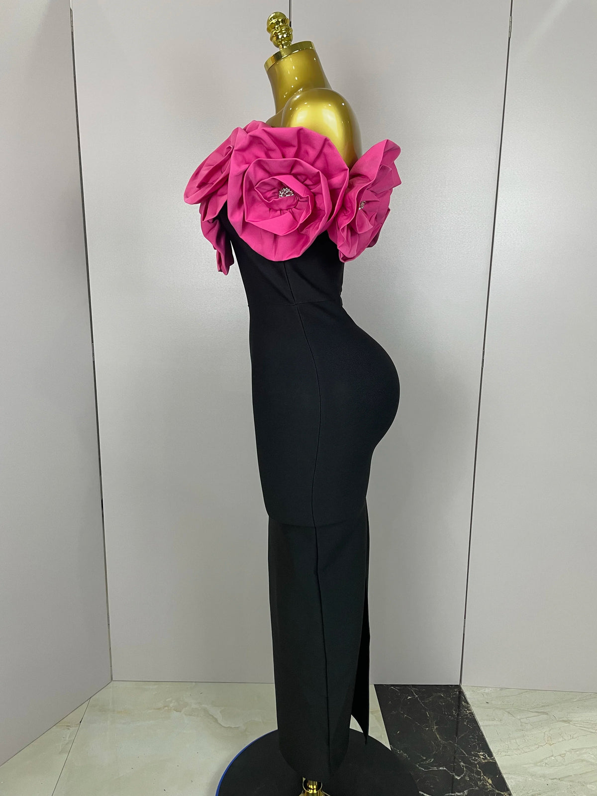 New Stereoscopic Red Flowers Sexy Off The Shoulder Ankle Lenght Bandage Dress Woman Birthday Party Vestido Wedding Party Outfit