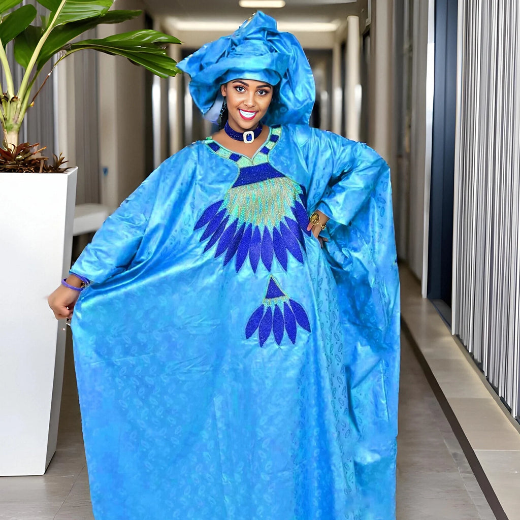 African Dresses For Women Luxury Boubou Material Rich Embroidery Design