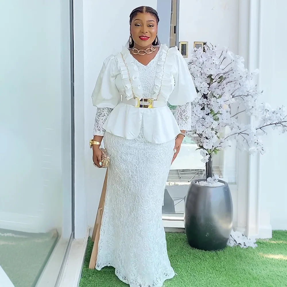 African Party Dresses for Women Plus Size Dashiki Ankara Lace Wedding Evening Gowns Elegant Turkey Muslim Maxi Dress 2025 New