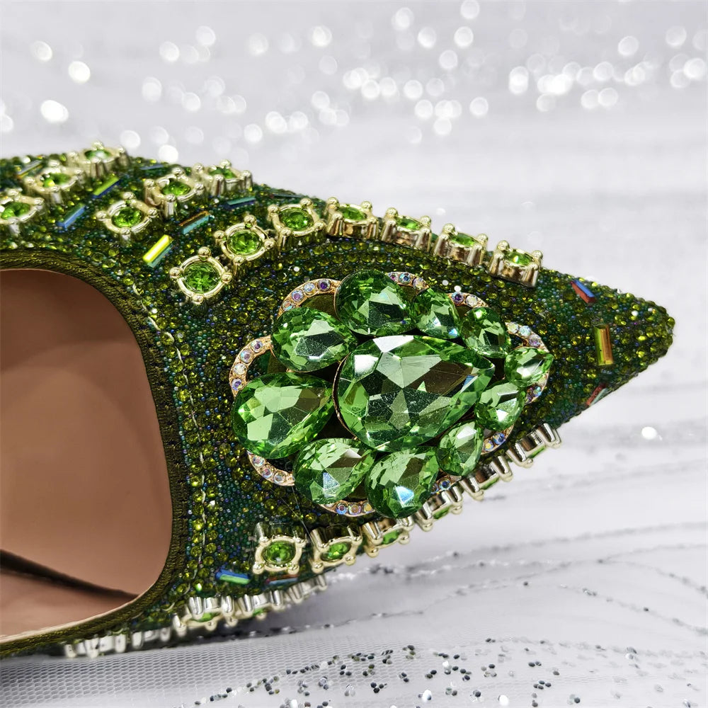 Venus Chan 2025 Elegant Rhinestone Pointed Toe Pumps With Matching Bag Set Large Size shoes Big Bag for Women's Party High Heels