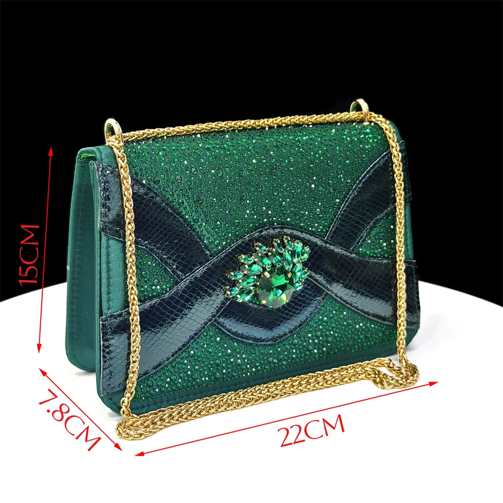 Venus Chan Elegant 2025 Gold Peep-Toe Heels with Diamond Accents - Italian Matching Pumps and Bag Set for Parties