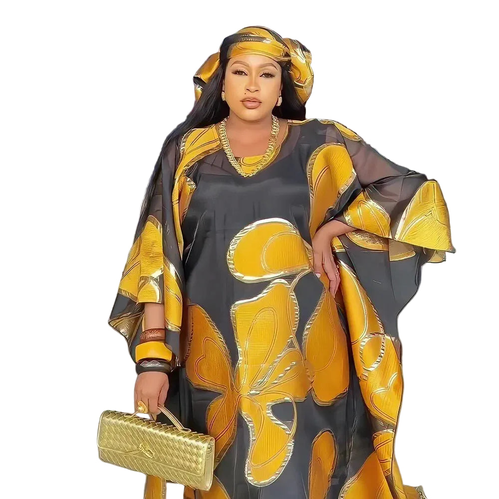 New design african dresses for woman Two-piece set church clothes for woman Attach the headscarf africa clothing