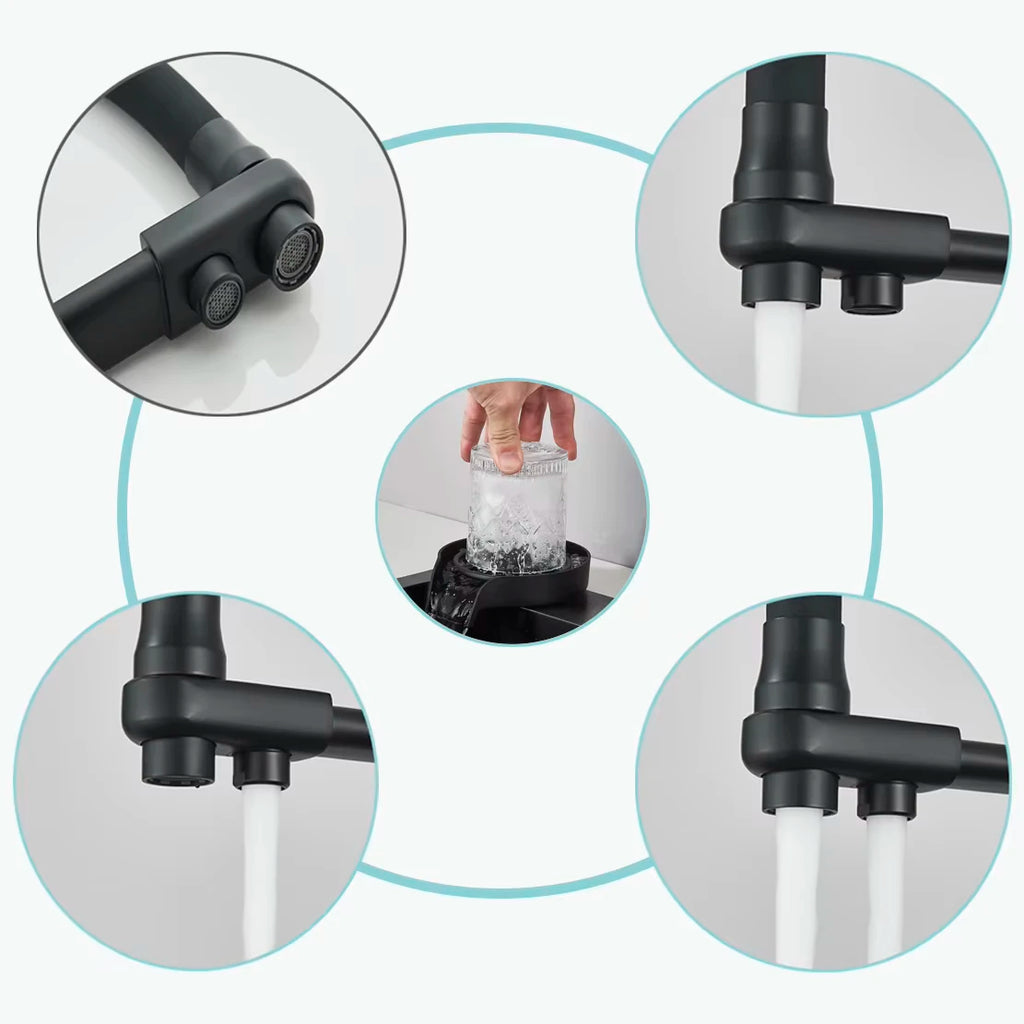 Matte Black 304 Stainless Steel kitchen Sinks Cold And Hot Water Mixer With Soap Dispenser And Cup Disher
