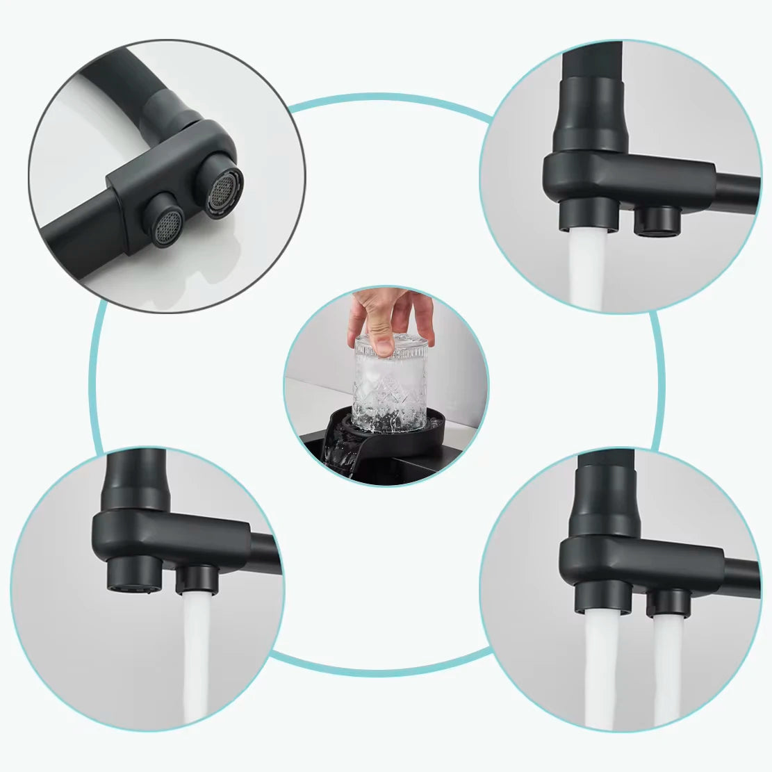 Matte Black 304 Stainless Steel kitchen Sinks Cold And Hot Water Mixer With Soap Dispenser And Cup Disher