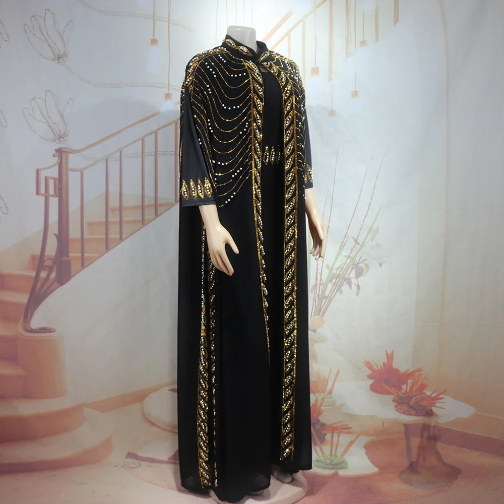Luxurious elegant african dresses woman New luxury 2025 african dresses for woman Rhinestone combined with beads turkey dress