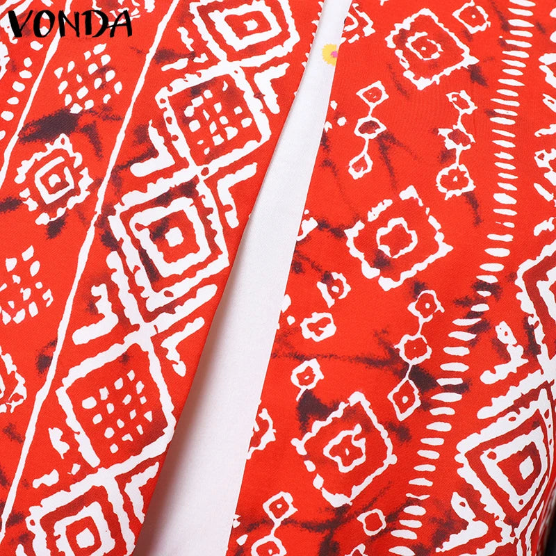 VONDA Plus Size Women Sexy Sleeveless Wide Leg Pants Sets 2024 Summer Vintage Tops Sets Bohemian Printed Suits Elegant Outfits