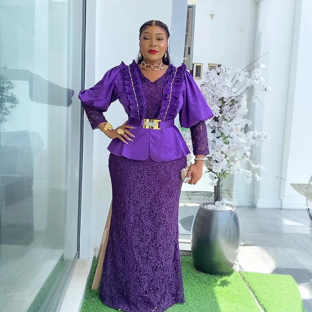 African Party Dresses for Women Plus Size Dashiki Ankara Lace Wedding Evening Gowns Elegant Turkey Muslim Maxi Dress 2025 New