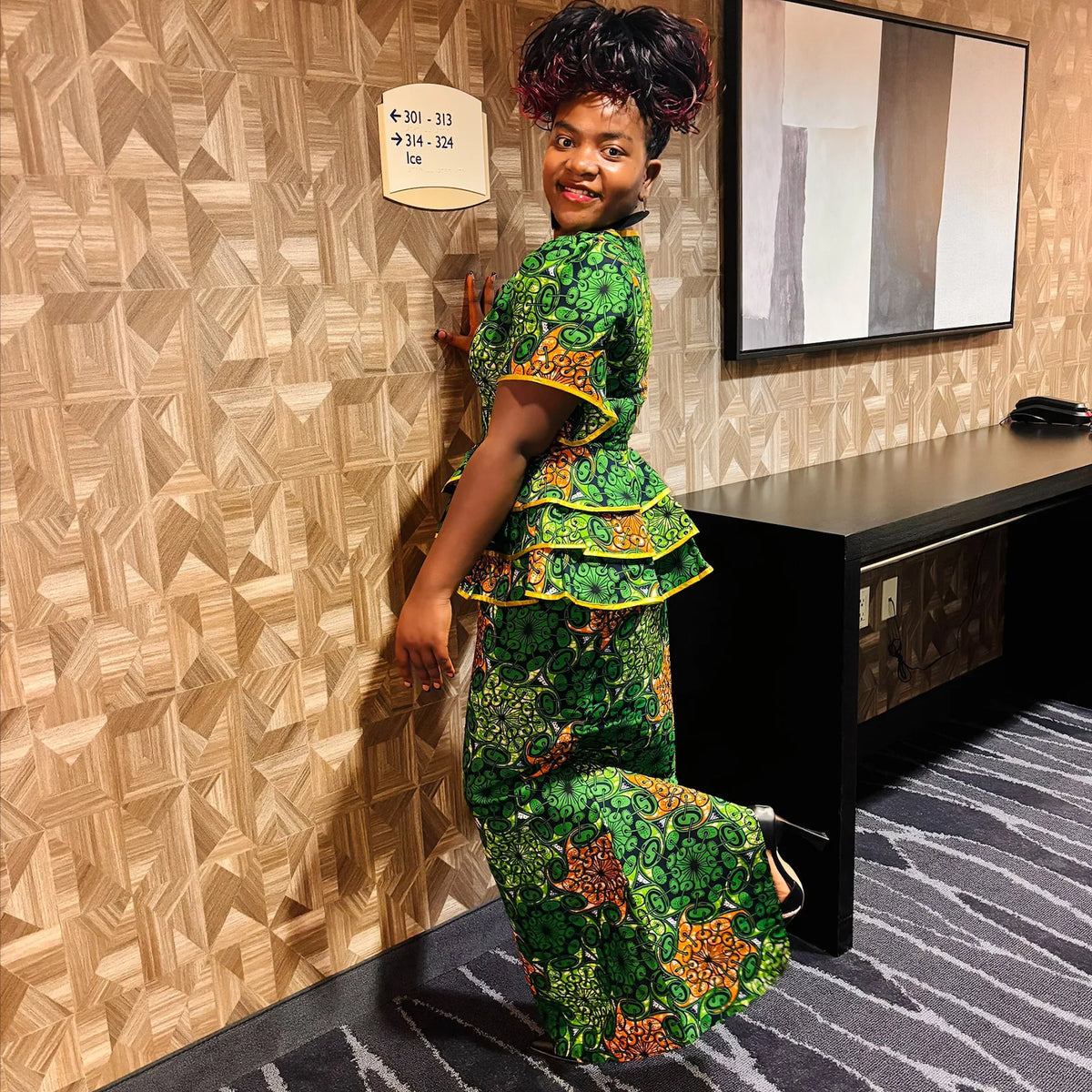 Elegant African Dresses for Women Dashiki Ankara Print Puff Sleeve Ruffles Top and Skirt 2 Pieces Sets with Headscarf 2526032