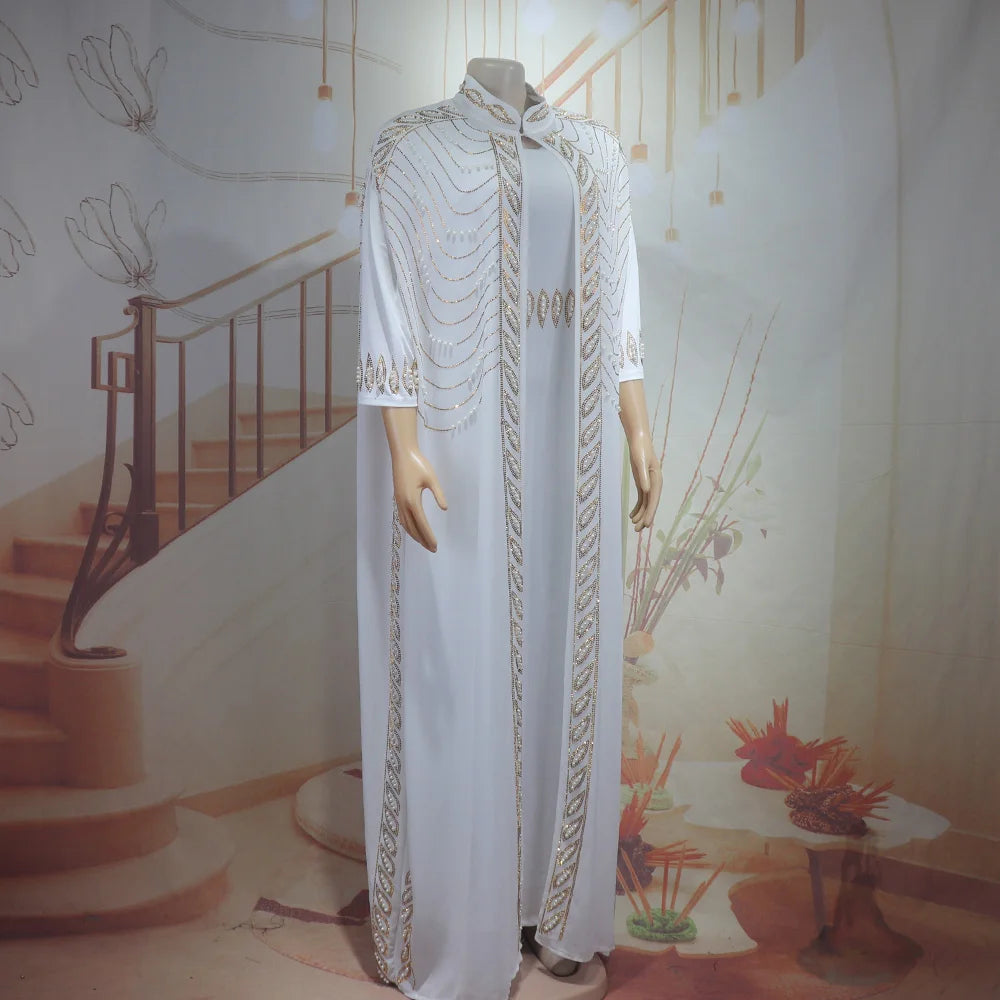 Luxurious elegant african dresses woman New luxury 2025 african dresses for woman Rhinestone combined with beads turkey dress