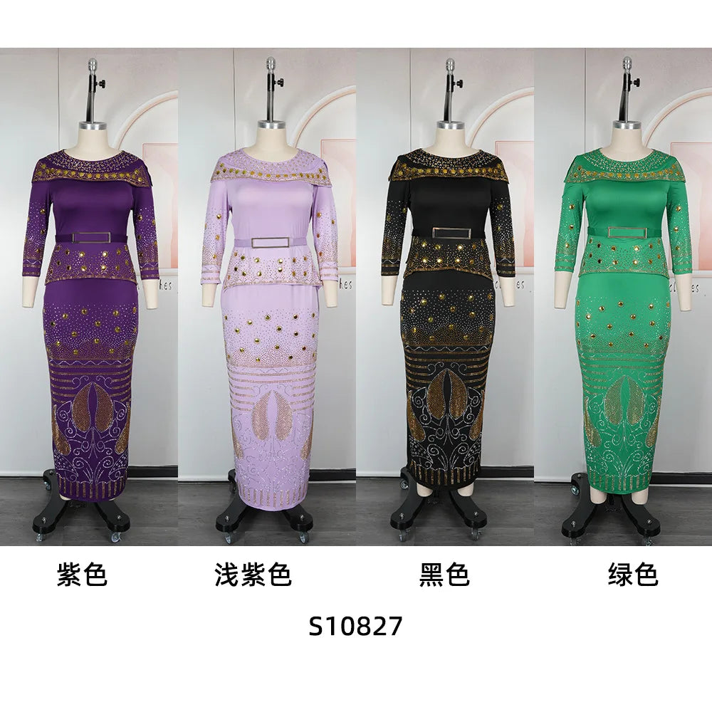 African Party Dresses for Women Elegant Turkey Muslim Wedding Evening Gown Plus Size Dashiki Diamond Bodycon Maxi Long Dress New