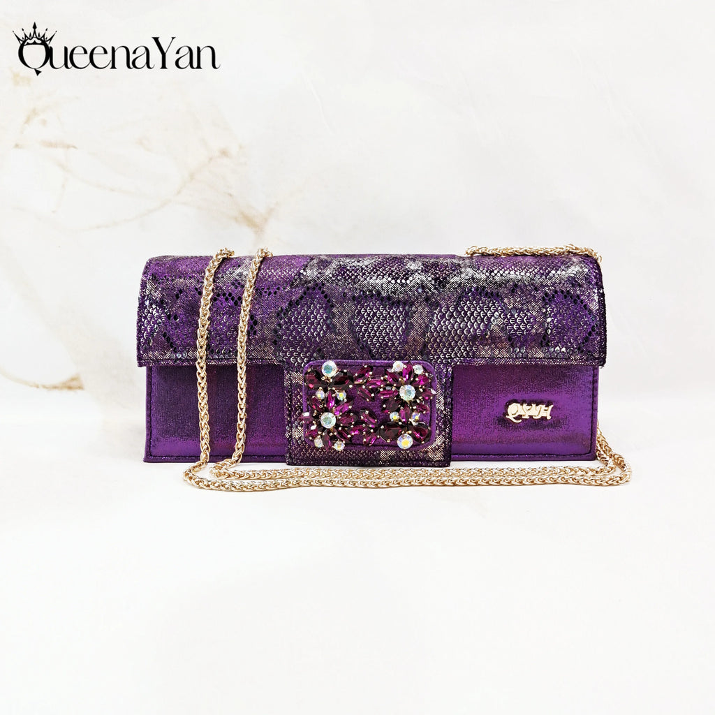 Queena Yan Newest Special Synthetic Fabrics Italian Design Women's High Heel Matching Shoe and Bag Set for Weddings and Parties