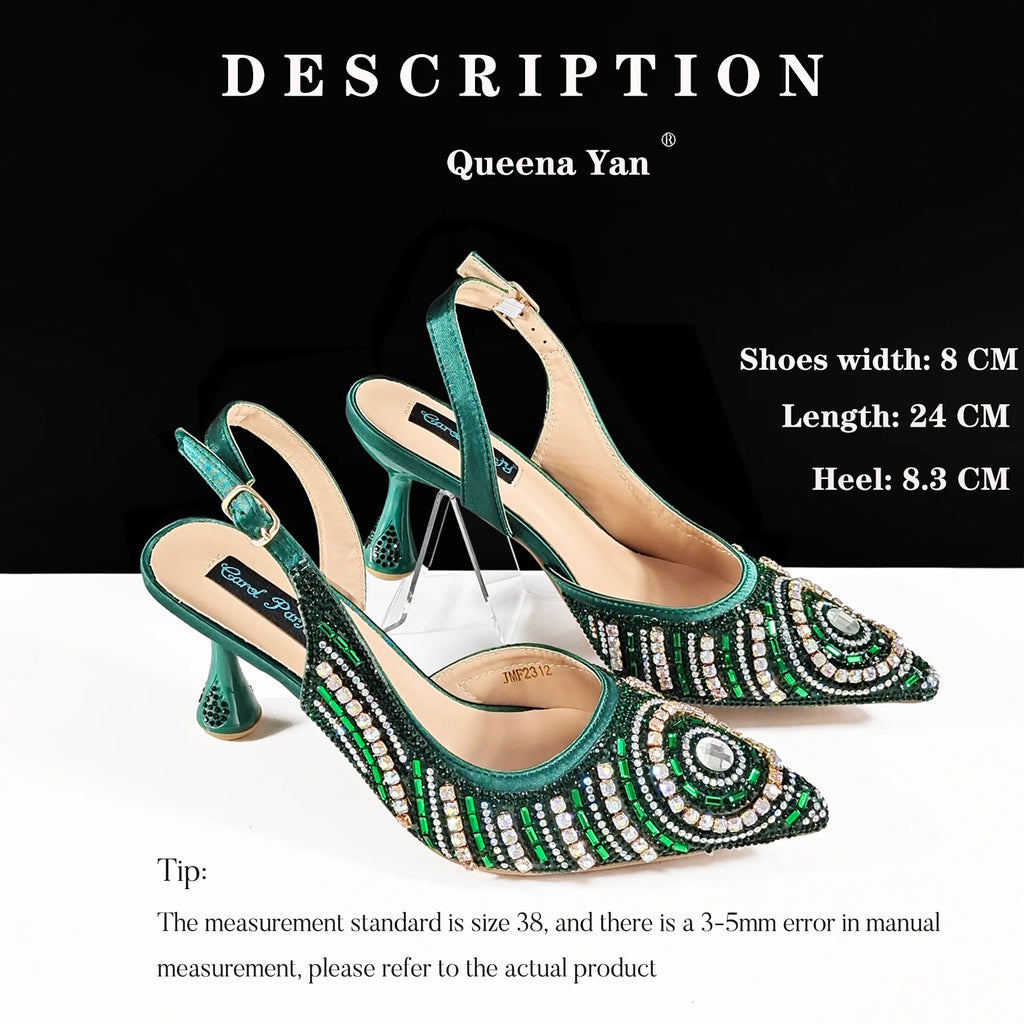 Queena Yan 2025 Newest INS Style Elegant High Heels Pointed-Toe Nigeria Popular Design African Ladies Shoes And Bag Set