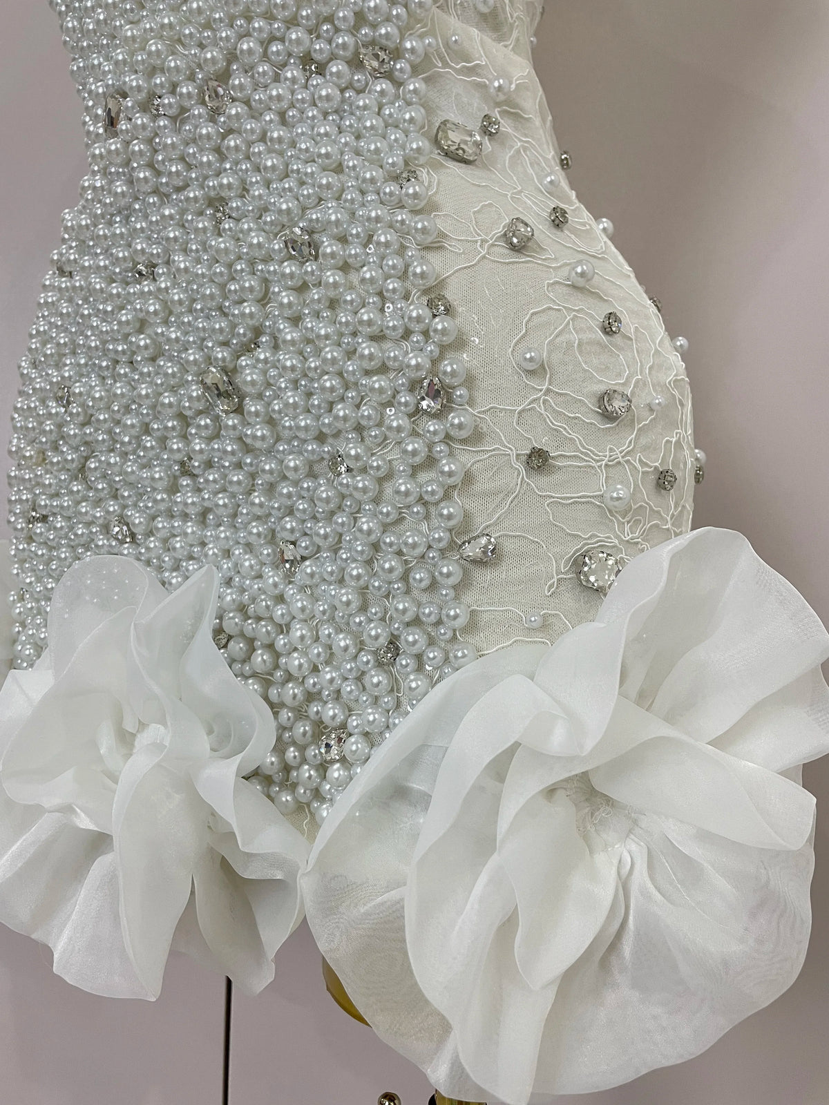 High Quality Luxury Shiny Diamonds Pearl Flowers Deep V Halter Short Dress Women Celebrate Eveing Celebrity Birthday Party Dress