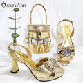 Queena Yan Nigerian-Inspired Rhinestone High Heels With Colourful Bucket Bag Fashionable Womens Footwear And Accessories Set