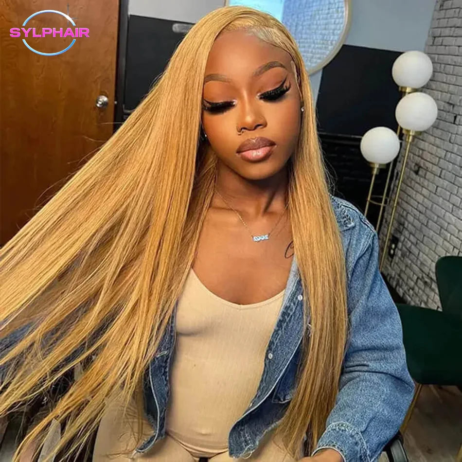 200% Bone Straight Honey Blonde Wig Human Hair 13x6 Hd Lace Frontal Wigs For Women 38 Inch #27 Colored Wig 13x4 Lace Front Wig