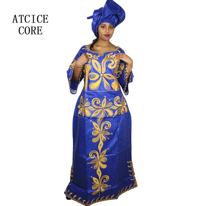 African Attire For Women Bazin Riche Embroidery Plus Size Elegant Party Church Dress