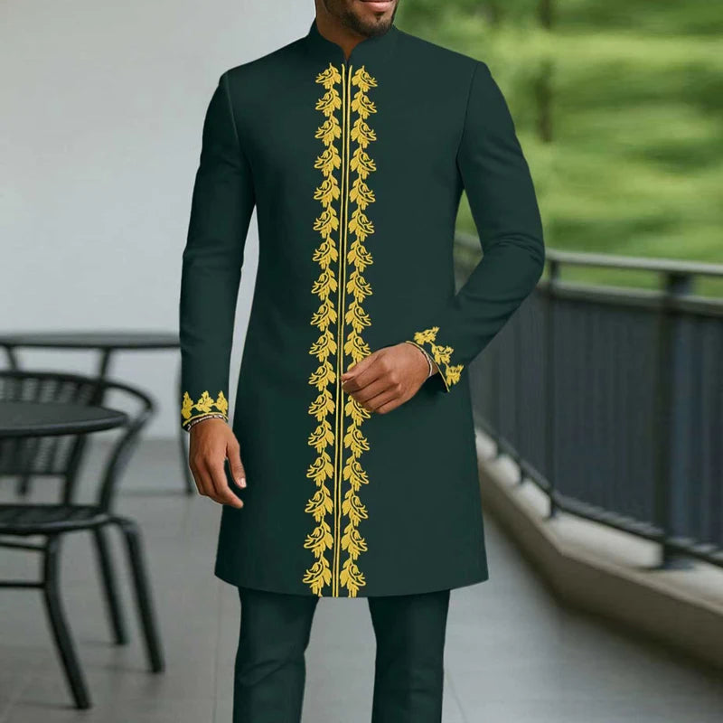 New Kaftan Men's Suit African Ethnic Style Long Sleeve Embroidered Casual Suit Men's Traditional Clothing 2 Piece Suit