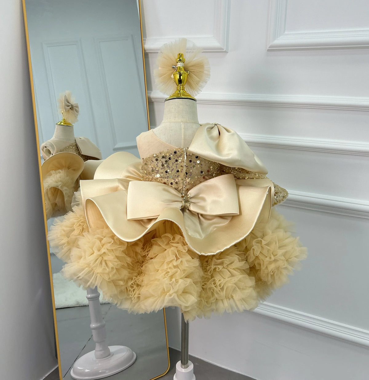 KLFLGDGorgeous and elegant girls dress satin bow girls high-end party evening dress exquisite baby girl one-year-old clothing