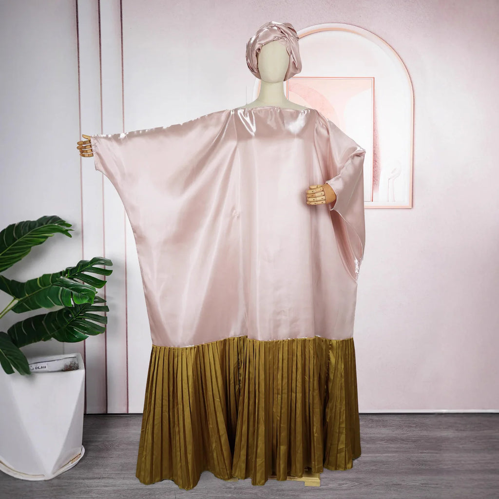 Elegant Patchwork Bubu Dresses Slash Neck Long Batwing Sleeves Pleated Hem Kaftan Loose Africa Traditional Party Event Gowns New
