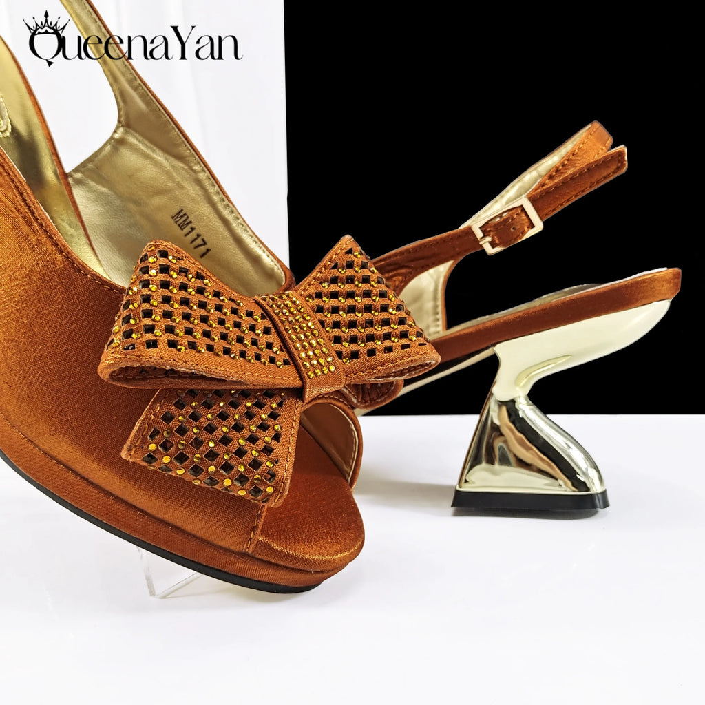 2025 New Rhinestone Design African Shoes & Bag Set in Olive  Open Toe Comfortable Women's High Heels Hot Sale on Instagram