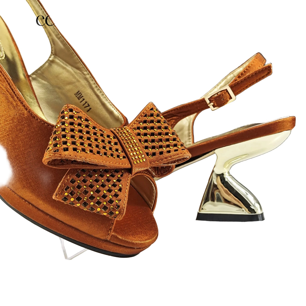 Elegant Women High Heels for Peep Toe Good Material Rhinestone Wine Sandals Italian Design Shoes and Bags Matching