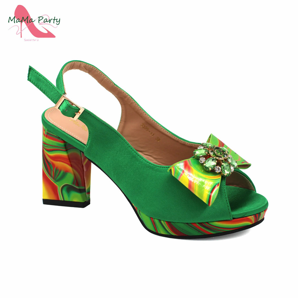 2024 Appliques Specials Italian Design Nigerian Women Shoes Matching Bag Set in Green Color INS Hot Sale Sandals