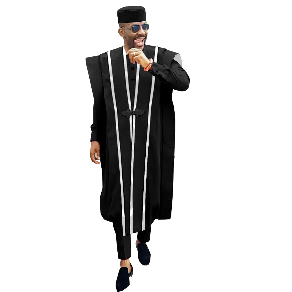 African Men Clothing Agbada Robe Dashiki Shirts Ankara Pants Tribal Hat Wedding Evening Outfits 4 Pieces AFRIPRIDE A1816011