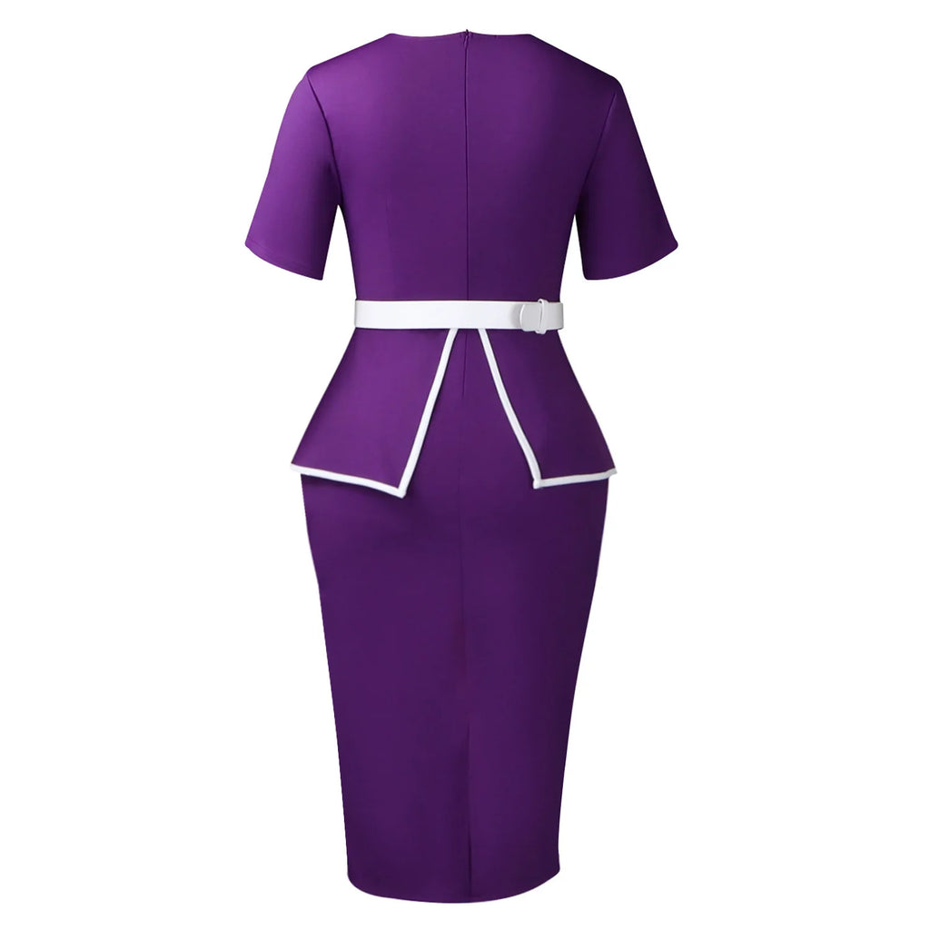 Elegant Fashionable Stretchy Short Sleeve Wrap Body Midi Dress Large Size African Style Commute Dress High Waist Skirt