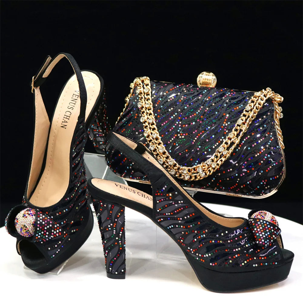 Venus Chan 2024 Newest Arrival Wine Red Color Peep Toe Women Sandals Shoes Matching Bag Set For Ladies Wedding Party Pump
