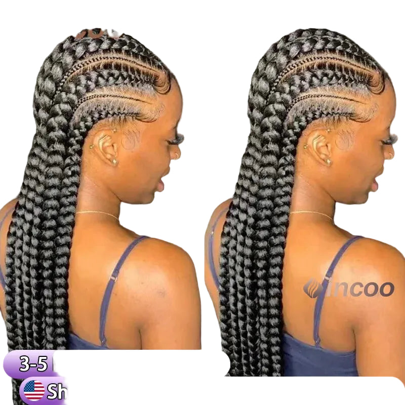 Incoo 36" Synthetic Full Lace Braided Wigs For Black Women Jumbo Knotless Box Braid Lace Wigs Cornrow Wig Braide African Hair